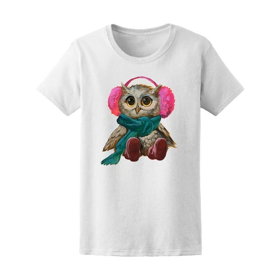 Cute Owl With Winter Clothes T-Shirt Women -Image by Shutterstock, Female Medium