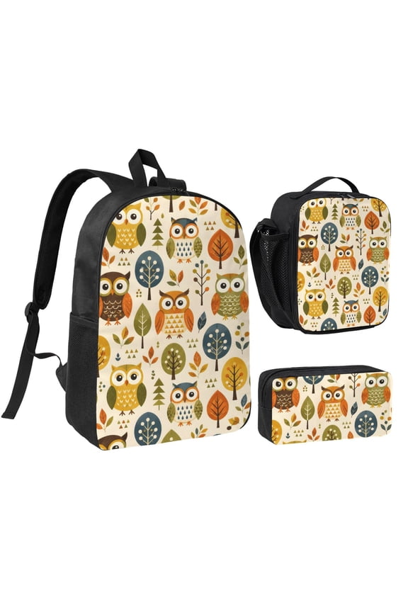 Cute Owl Woodland Backpack Set 3pc Including Backpack, Lunch Bag and Pen Bag Combination