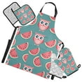 thumbnail image 1 of Cute Owl and Watermelon 5 Pcs Kitchen Set Heat Resistant Oven Mitts and Non-Slip Pot Holders with Adjustable Cooking Apron, 1 of 6