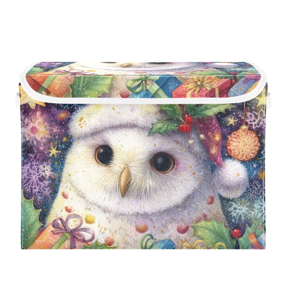 Cute Owl in Christmas with Many Gifts Foldable Storage Bins with Lids Handles Collapsible Storage Containers Tote Boxes 16.5 x 12.6 x 11.8 inches