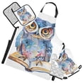 thumbnail image 1 of Cute Owl on Book 5 Pcs Kitchen Set Heat Resistant Oven Mitts and Non-Slip Pot Holders with Adjustable Cooking Apron, 1 of 6