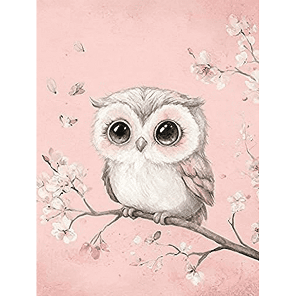 Cute Owl with Cherry Blossoms Canvas Painting Suitable for Living Room Bedroom Bathroom Nursery and Office Decoration