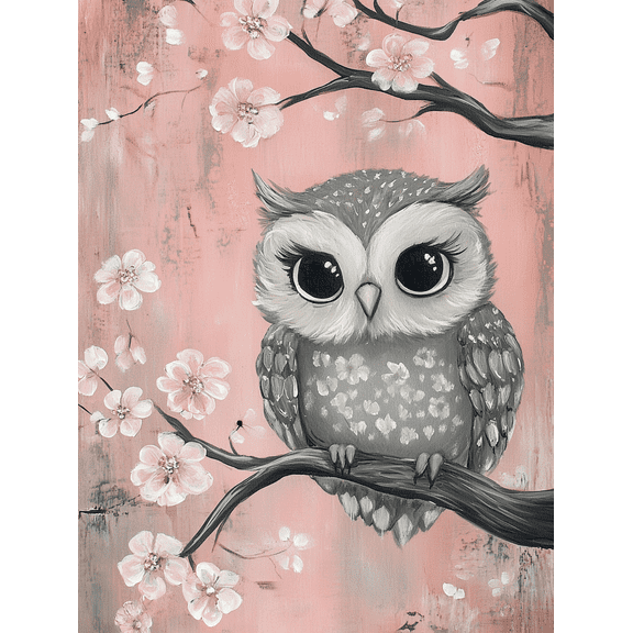 Cute Owl with Cherry Blossoms Canvas Wall Art Suitable for Bedroom Decoration Living Room Decor Nursery Decor Office Decor and Apartment Decor.