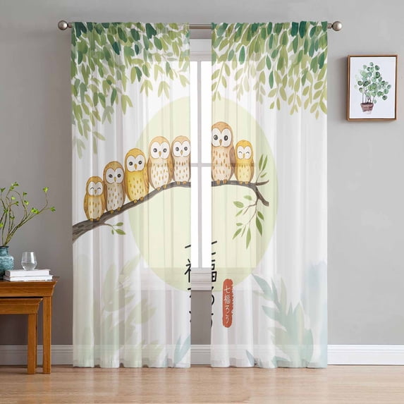 Cute Owls Harmony Sheer Curtains 72 Inches Long 2 Panels Set, Window ...