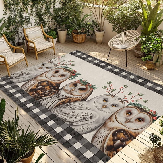 Cute Owls Outdoor Rug for Patio/Deck/Porch, Non-Slip Large Area Rug 5 x ...