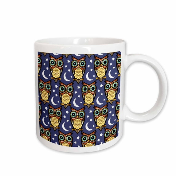 3drose, Cute Owls Pattern with Moon and Stars, 11oz Mug