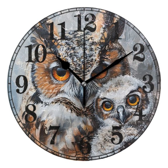 Cute Owls Silent Wall Clock 10" Non-Ticking Battery Clock