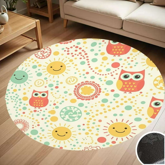 Cute Owls Sun Pattern Round Carpet Living Room Bedroom Home Decoration Coffee Table Mat Lounge Rug Chair Mats