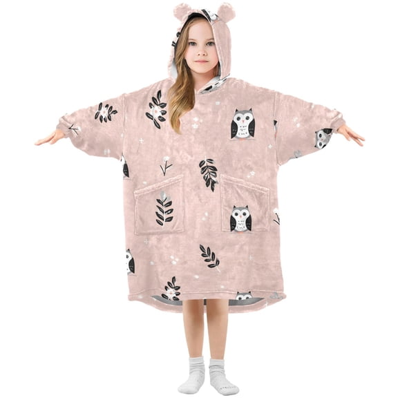 Cute Owls and Leaves Wearable Blankets Hoodie Oversize Sherpa Wearable Soft Blanket Warm Cozy 3-14 Age