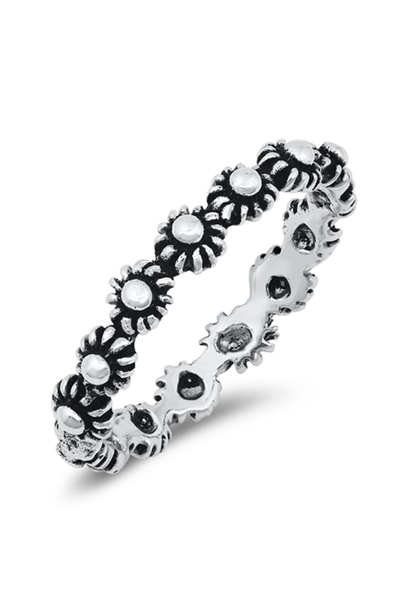Cute Oxidized Daisy Chain Ring .925 Sterling Silver Band Jewelry Female Male Unisex Size 5