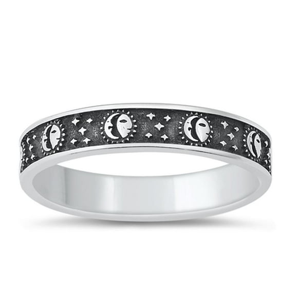 Cute Oxidized Moon & Sun Ring .925 Sterling Silver Band Jewelry Female Male Unisex Size 8