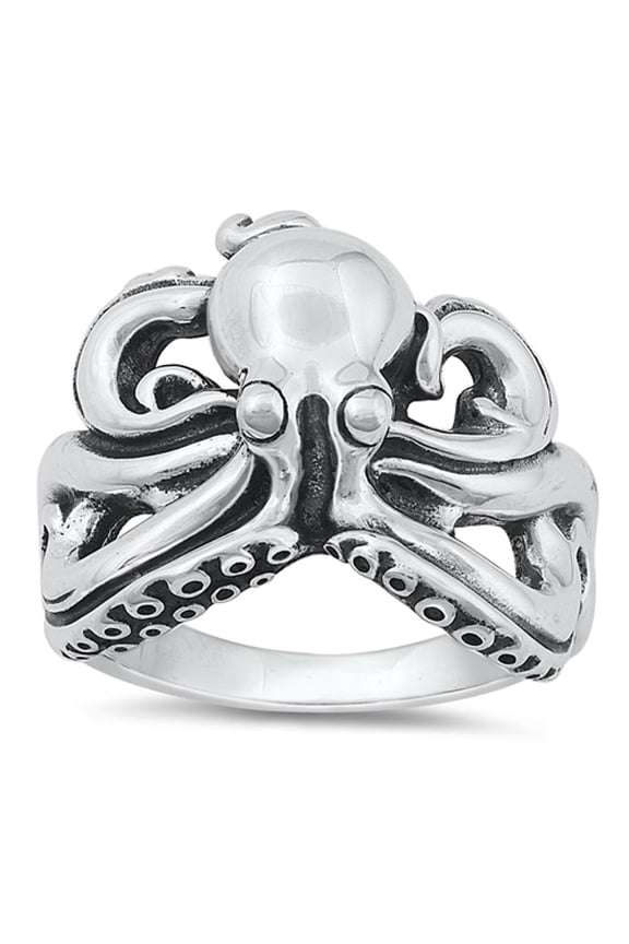 Cute Oxidized Octopus Ring 925 Sterling Silver Beach Band Jewelry Female Male Unisex Size 6