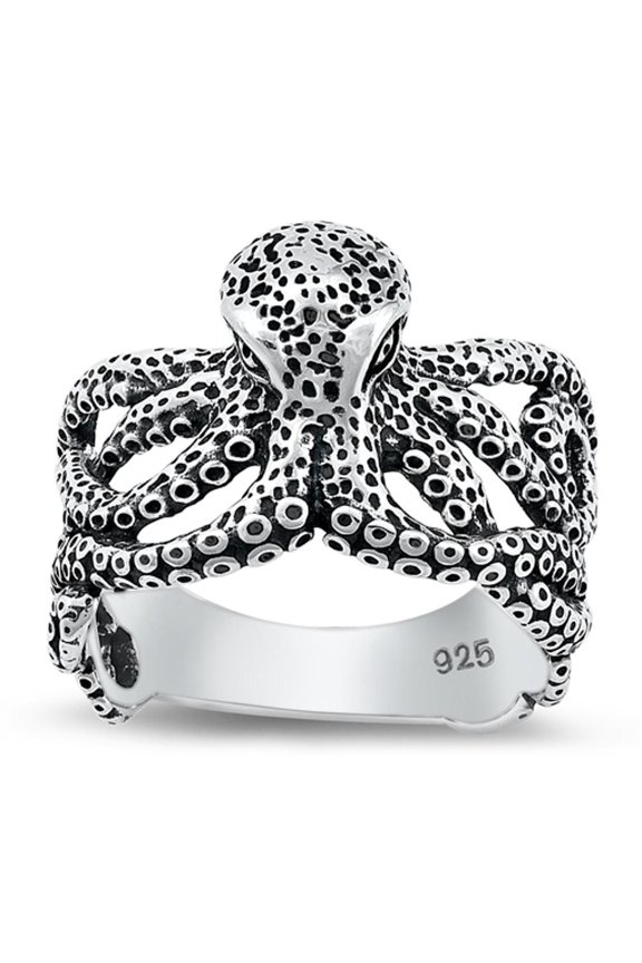 Cute Oxidized Octopus Ring .925 Sterling Silver Beach Band Jewelry Female Male Unisex Size 6