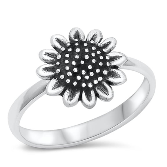 Cute Oxidized Sunflower Wholesale Ring .925 Sterling Silver Band Jewelry Female Male Unisex Size 9