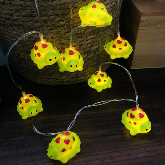 Cute Painted Heart Turtle Fairy Decorative String Lights Battery Operated 1.65M 10LEDs Green Turtle Night Lights for Beach Party Kids Bedroom Decoration