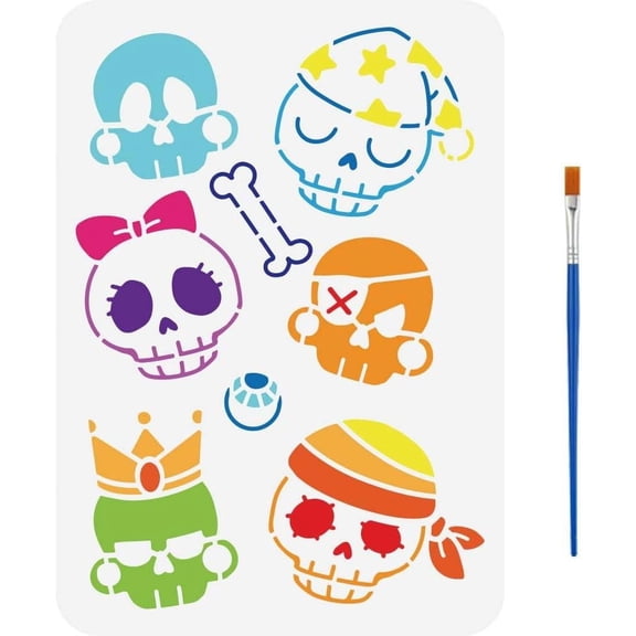 Cute Painting Stencil 8.3x11.7inch with Paint Brush Pattern Template Cartoon Style Drawing Stencil Nightcap Bone Tie Template for Wall Decoration Mixed Color