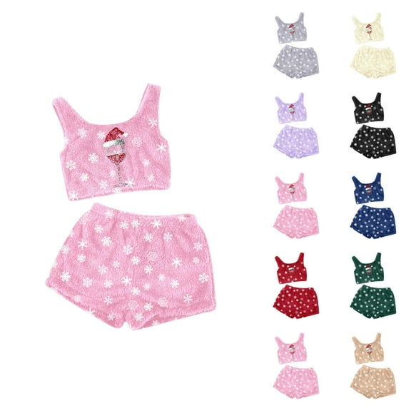 Cute Pajama Set – Womens Cotton Summer Set Women's Christmas Printing Two Piece Set Tank Top And Shorts Comfortable Sleepwear And Loungewear Outfit