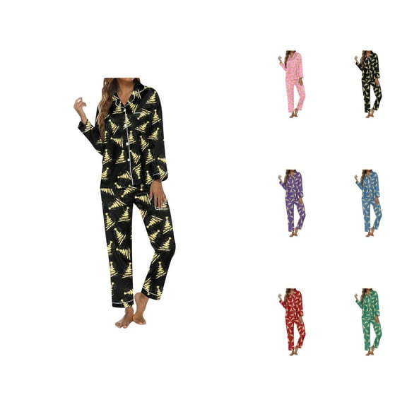 Cute Pajama Set – Womens Summer Maternity Sleepwear Women's Christmas Printed Button Pocket Long Sleeved Pants Home Sleepwear Set