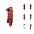 thumbnail image 1 of Cute Pajama Set for Women – Homewear Sleepwear Womens 3 Piece Sets Pajamas Knit Long Sleeve Cardigan Crop Top Wide Leg Pants Loungewear Set, 1 of 6