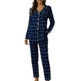thumbnail image 1 of Cute Pajama Sets for Women, Polyester-Spandex Long Sleeve Pajama Set, Button Loungewear, Soft With Pockets, Blue M, Size M-2XL, 1 of 3