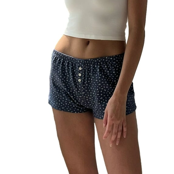 Cute Pajama Shorts for Women Y2K Low Rise Button Floral/Heart/Striped Lounge Shorts Comfy Pj Boxers Shorts Sleepwear Loungewear