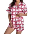 thumbnail image 1 of Cute Pajamas Pink Graphic‑printed Satin Button‑style Short‑sleeve Top And Shorts Sleepwear Pjs Sets for Women XXXL, 1 of 4
