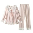 thumbnail image 1 of Cute Pajamas Set for Women Lace Trim Long Sleeve Sleepwear Sweet Ruffle Loungewear Two Piece Nightwear Set, 1 of 2