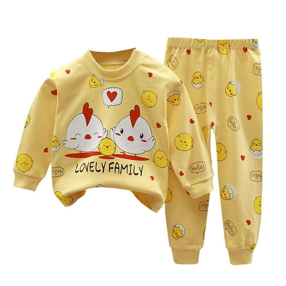 Cute Pajamas for Girls Size 7-8 Boys Cotton Print Shoulder Button Shirt Pants Sleepwear Underwear Kids Pj Clothes Set, Yellow, 6 Years