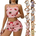 thumbnail image 1 of Cute Pajamas for Women Strawberry Print PJ Set Crop Cami Tops and Shorts Set 2 Piece Lounge Sets Light pink XL, 1 of 6