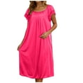 thumbnail image 1 of Cute Pajamas New Women's Satin Silk Pleated Nightgown Loose Sleepwear Plus Size Nightshirt Short Sleeve Sleep Dress Pinks One Size, 1 of 5