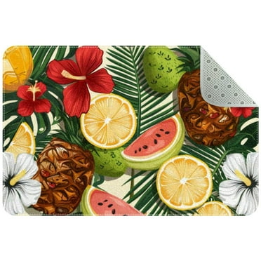 Cute Palm Tree and Tropical Fruits Entryway Rug, 2x3 Area Rug Indoor Door Mat Non-slip Washable Floor Carpet Rug for Bedroom Office Dining Room Bathroom