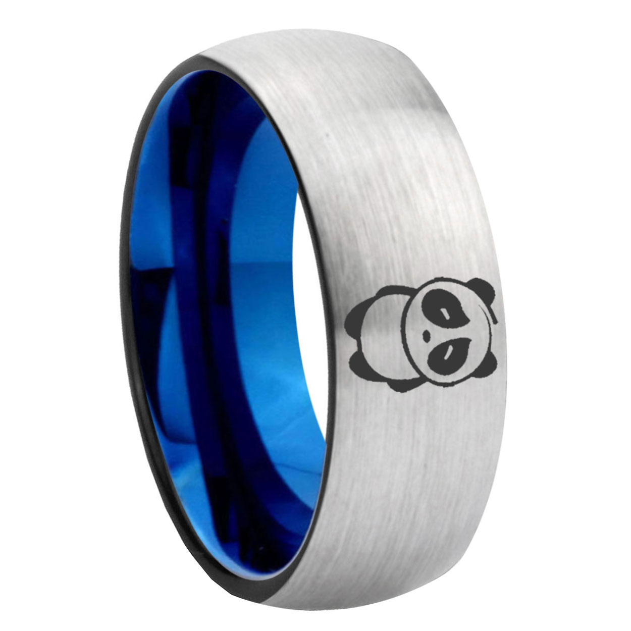 Cute Panda Rings Cute Panda 8MM Dome Gray and Blue Tungsten Men Ring - Walmart.com