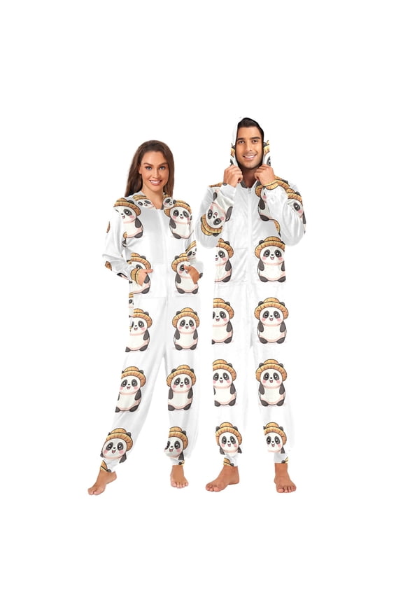 Cute Panda Adult onesie Pajamas, Crystal Velvet Ultra Soft Warm Jumpsuit for Men and Women