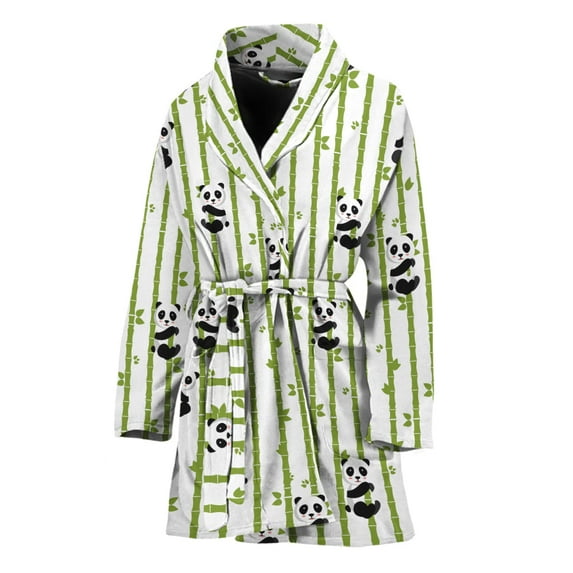 Cute Panda And Bamboo Pattern Women Bathrobe One Size Univeral Fits, Panda Bear Fashion Lightweight Plush Fleece Long Robe For Women