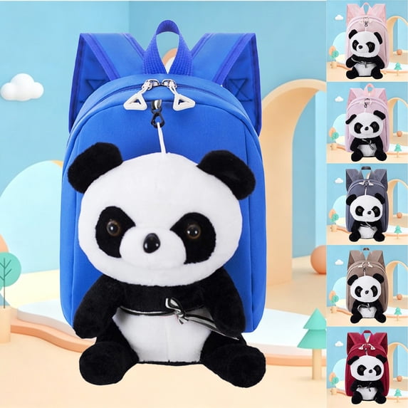 Cute Panda Animal Backpack with Plush Face Design Lightweight Breathable Straps Elementary School Bookbag