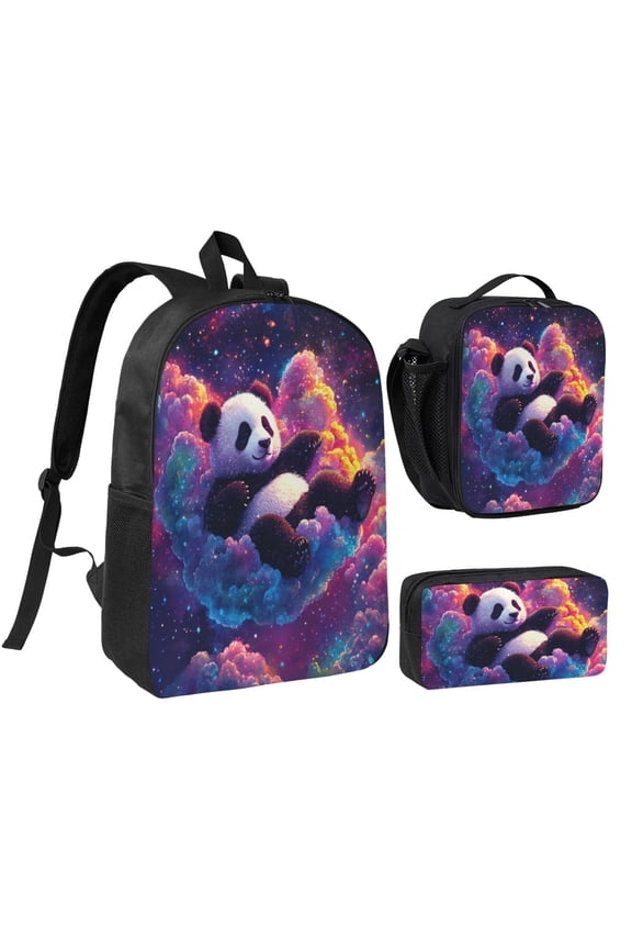 Cute Panda Backpack 17 Inch Set with Lunch Bag and CaseDurableTravel Bag Combo for Work Commuting Daily Use