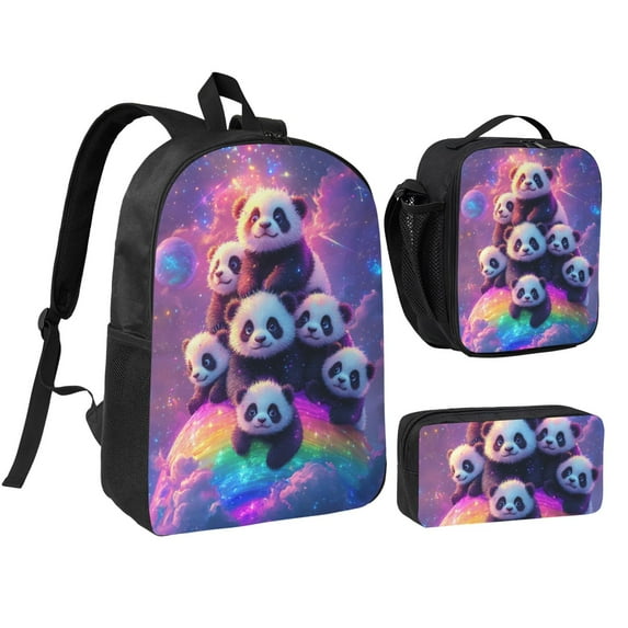 Cute Panda Backpack 17 Inch Set with Lunch Bag and CaseDurableTravel Bag Combo for Work Commuting Daily Use