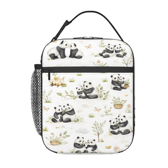 Cute Panda Bamboo Lunch Bag Portable Thermal Lunch Box for Men and Women