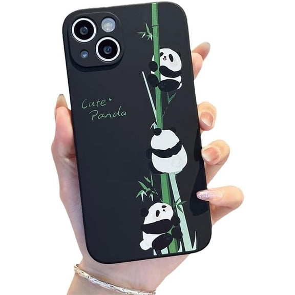 Cute Panda Bamboo Phone Case for iPhone (Black,iPhone 15 Pro Max)