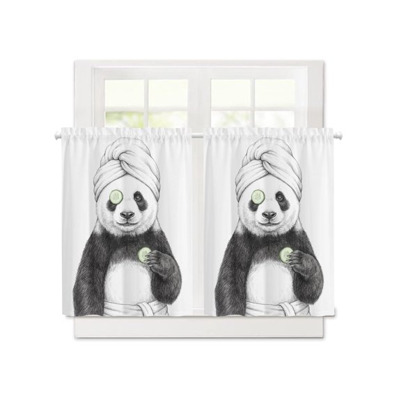 Cute Panda Bath Wrap SPA Short Blackout Curtains 45 Inch Long,Funny Animal Art Rod Pocket Kitchen Curtains,2 Panels Thermal Insulated Room Darkening Drapes for Bedroom,30"W x 45"L