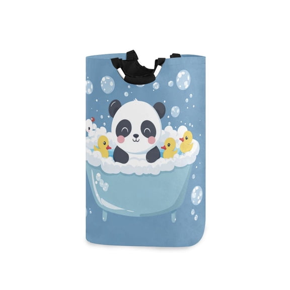 Cute Panda Bathing Laundry Basket with Handles Foldable Laundry Hamper Freestanding Washing Bin 50L