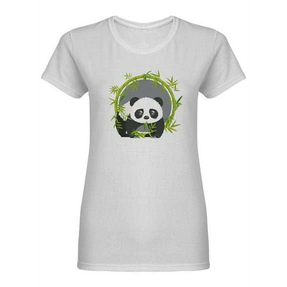 Cute Panda Bear And Green Bamboo Shaped T-Shirt Women -Image by Shutterstock, Female Medium