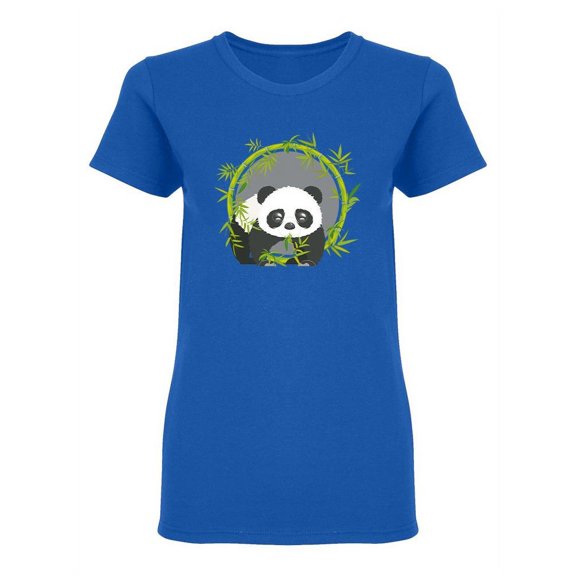 Cute Panda Bear And Green Bamboo Shaped T-Shirt Women -Image by Shutterstock, Female Small