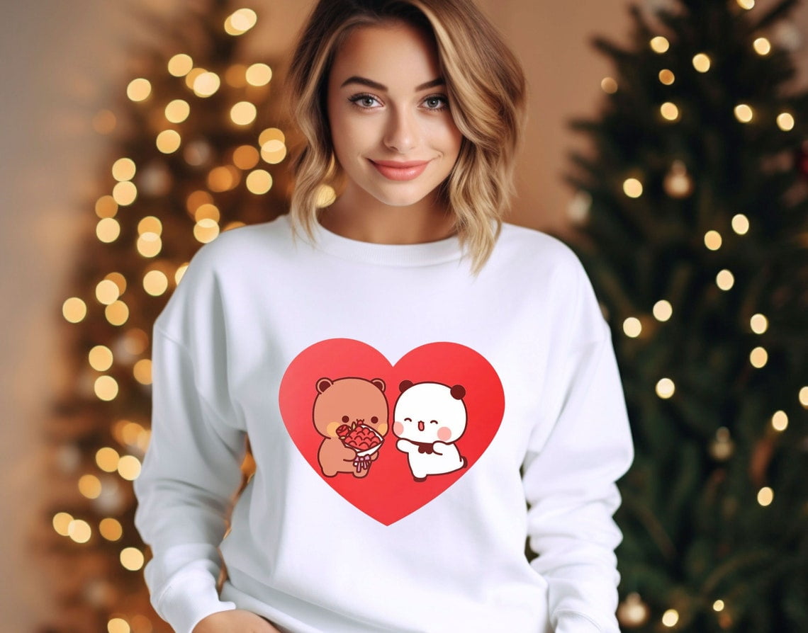 Sweat à Capuche Unisexe Kawaii Panda "Bubu And Dudu" - Coton/polyester, Design Mignon Pour La Saint-Valentin
