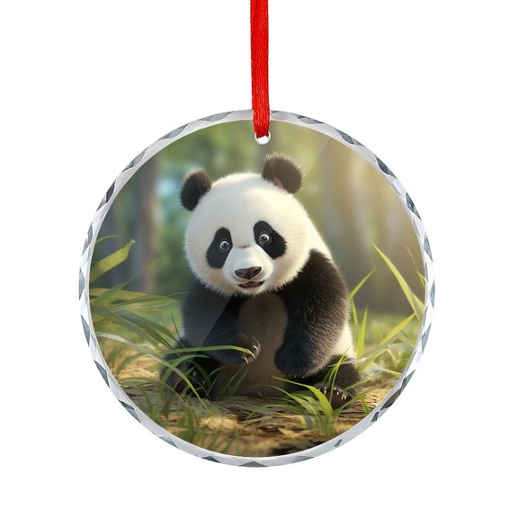 Cute Panda Bear Glass Christmas Ornament for Xmas Tree Cartoon Animal Christmas Glass Decoration