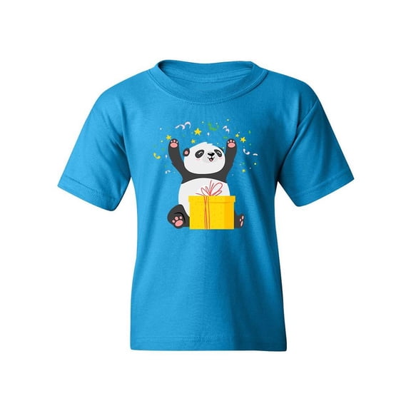 Cute Panda Bear Opening Present T-Shirt Juniors -Image by Shutterstock,  Large