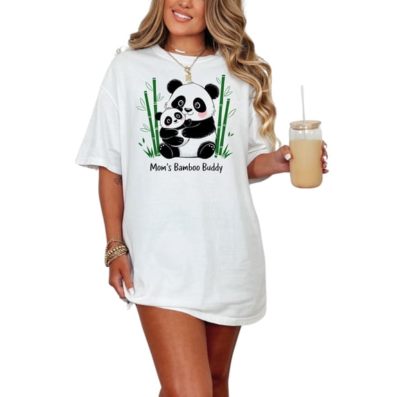 Cute Panda Bear T-Shirt, Mom and Baby Panda Graphic Tee, Family Matching Shirt, Bamboo Buddy Design, Adorable Animal Print Top, White Comfort Colors T-Shirt, Small