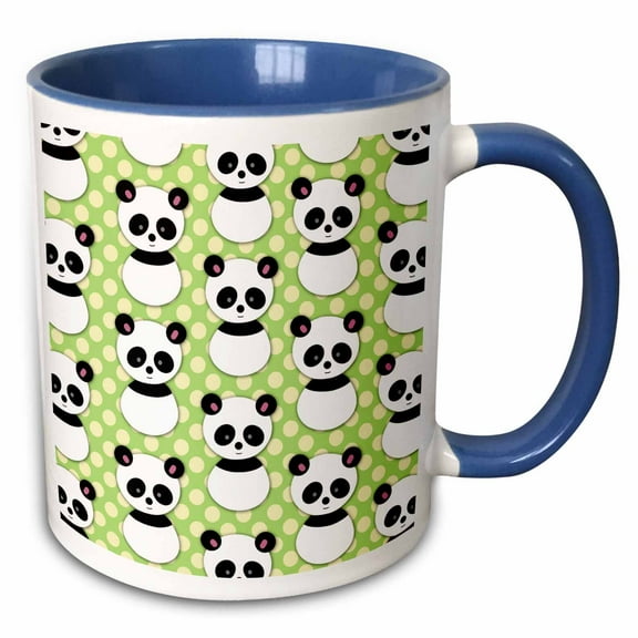 3drose, Cute Panda Bear with Lime Green Polka Dots, 11oz Two-tone Blue Mug