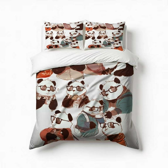Cute Panda Bedding Set 3 Pcs Soft Microfiber Quilt Cover For Bedroom Decor, Comforter Cover With 2 Pillowcase