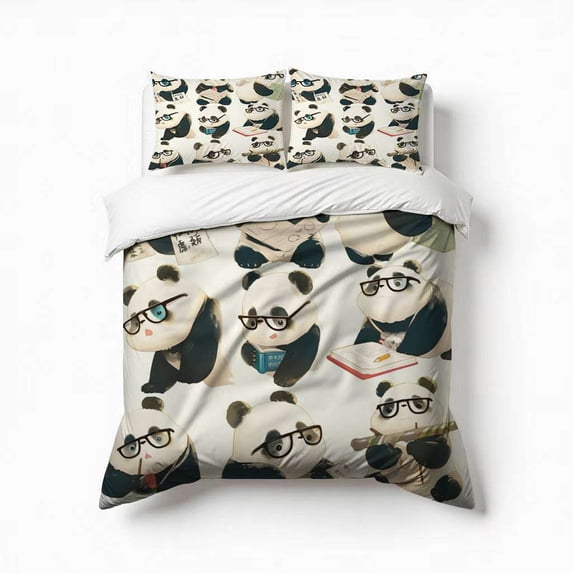 Cute Panda Bedding Set 3 Pcs Soft Microfiber Quilt Cover For Bedroom Decor, Comforter Cover With 2 Pillowcase